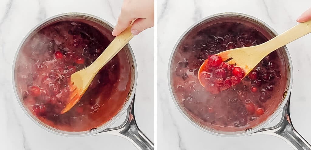 Cranberry Sauce Thickening on Stove in Saucepan