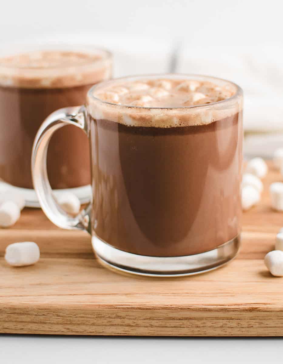Hot Chocolate in Glass Mugs with Marshmallows