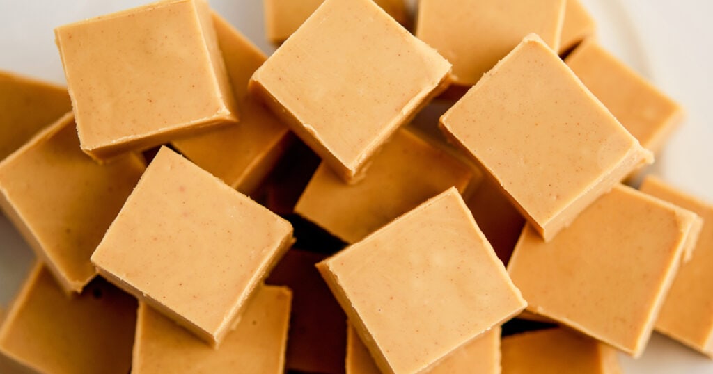 Squares of Peanut Butter Fudge in a Pile