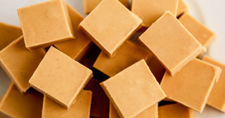 Squares of Peanut Butter Fudge in a Pile