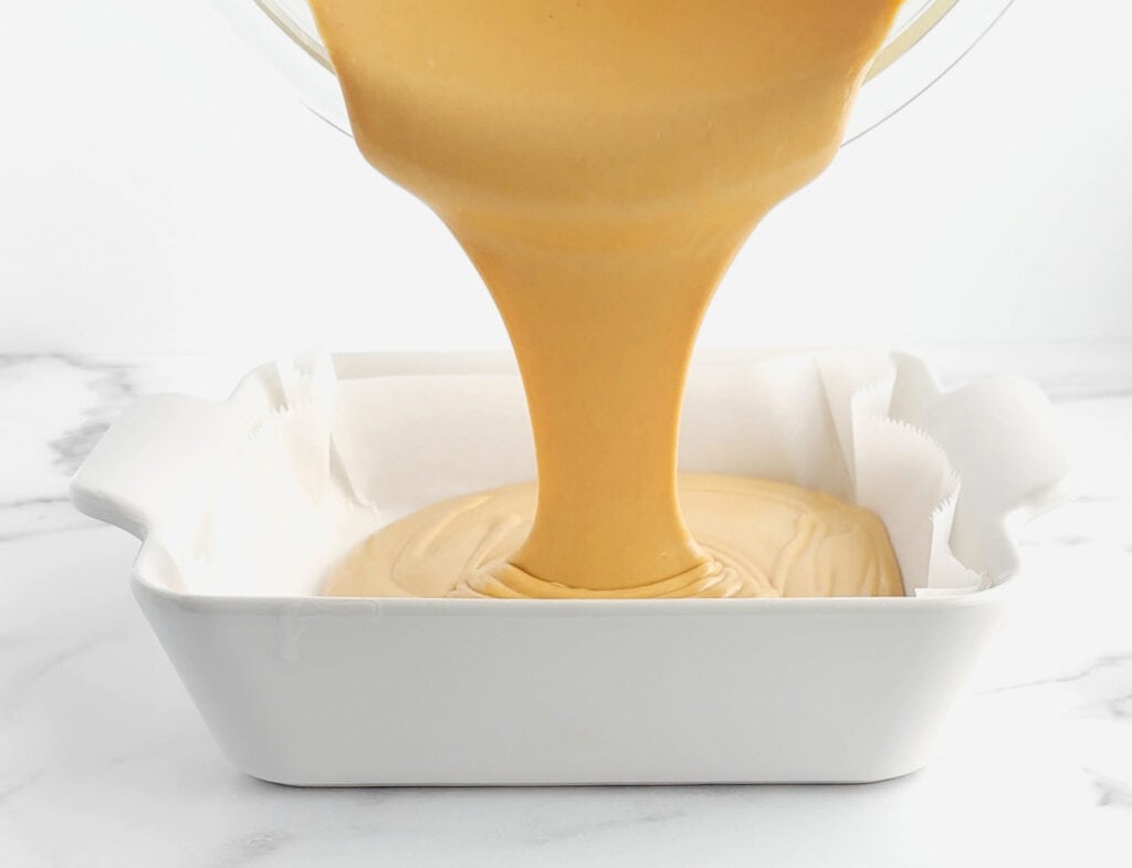 Pouring Fudge Batter into Prepared Baking Pan