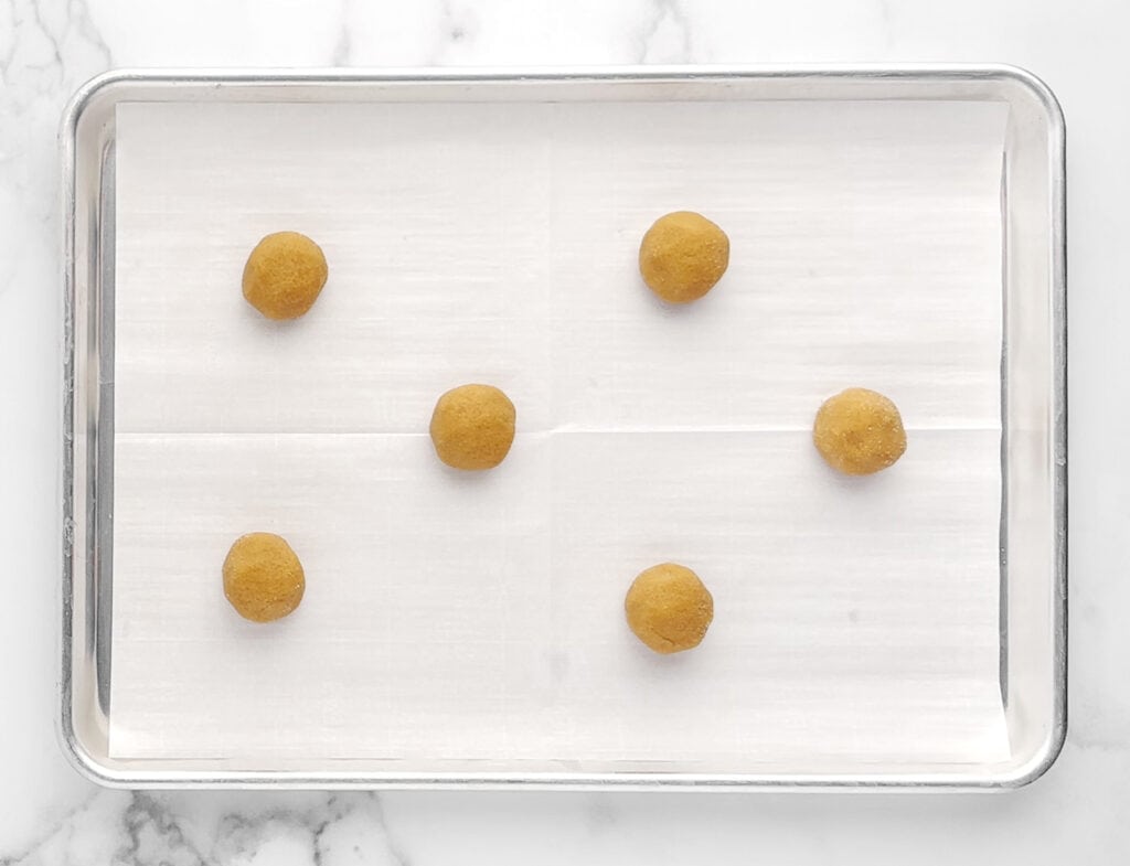 Cookie Balls on Prepared Baking Sheet