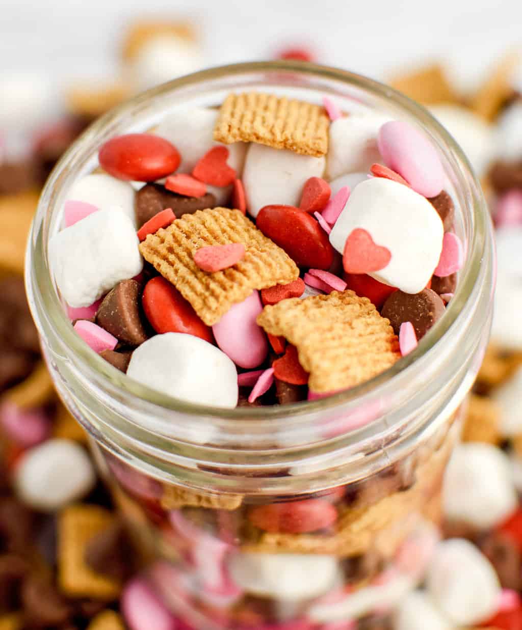 Valentine Snack Mix in Mason Jar Top View