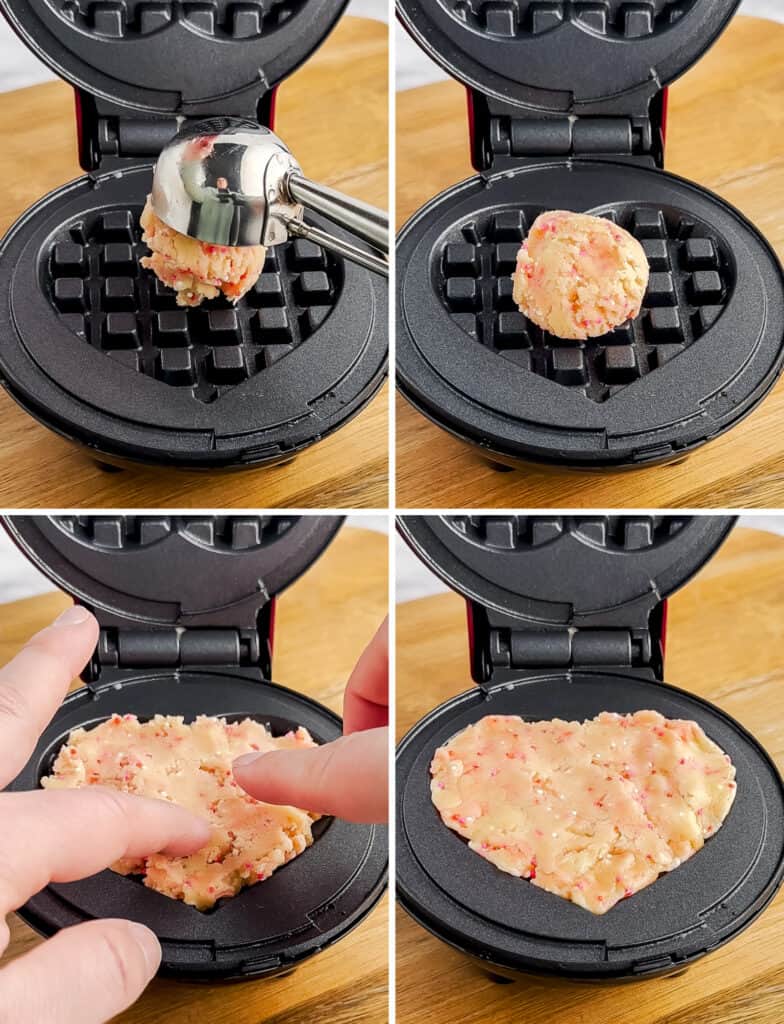 Adding Cooking Dough to Heart Waffle Iron