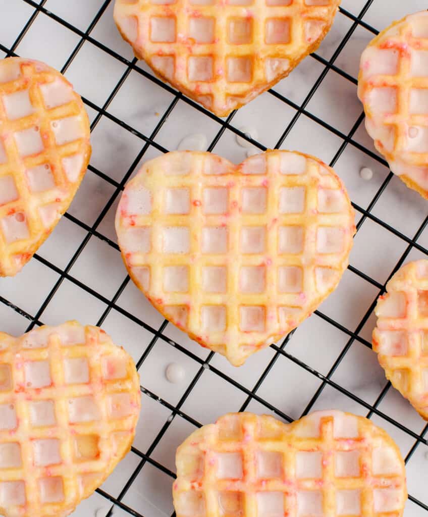 Glazed Waffle Cookies on Cooling Rack