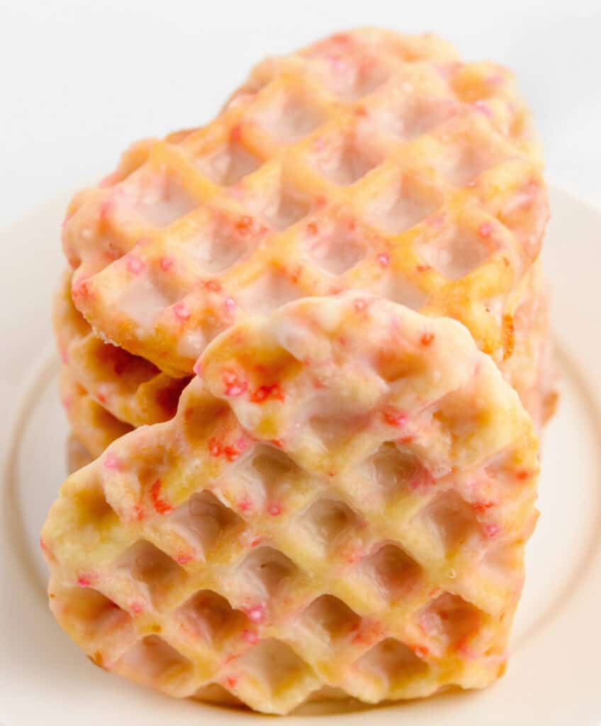 Heart Shaped Waffle Cookies Stacked on Plate