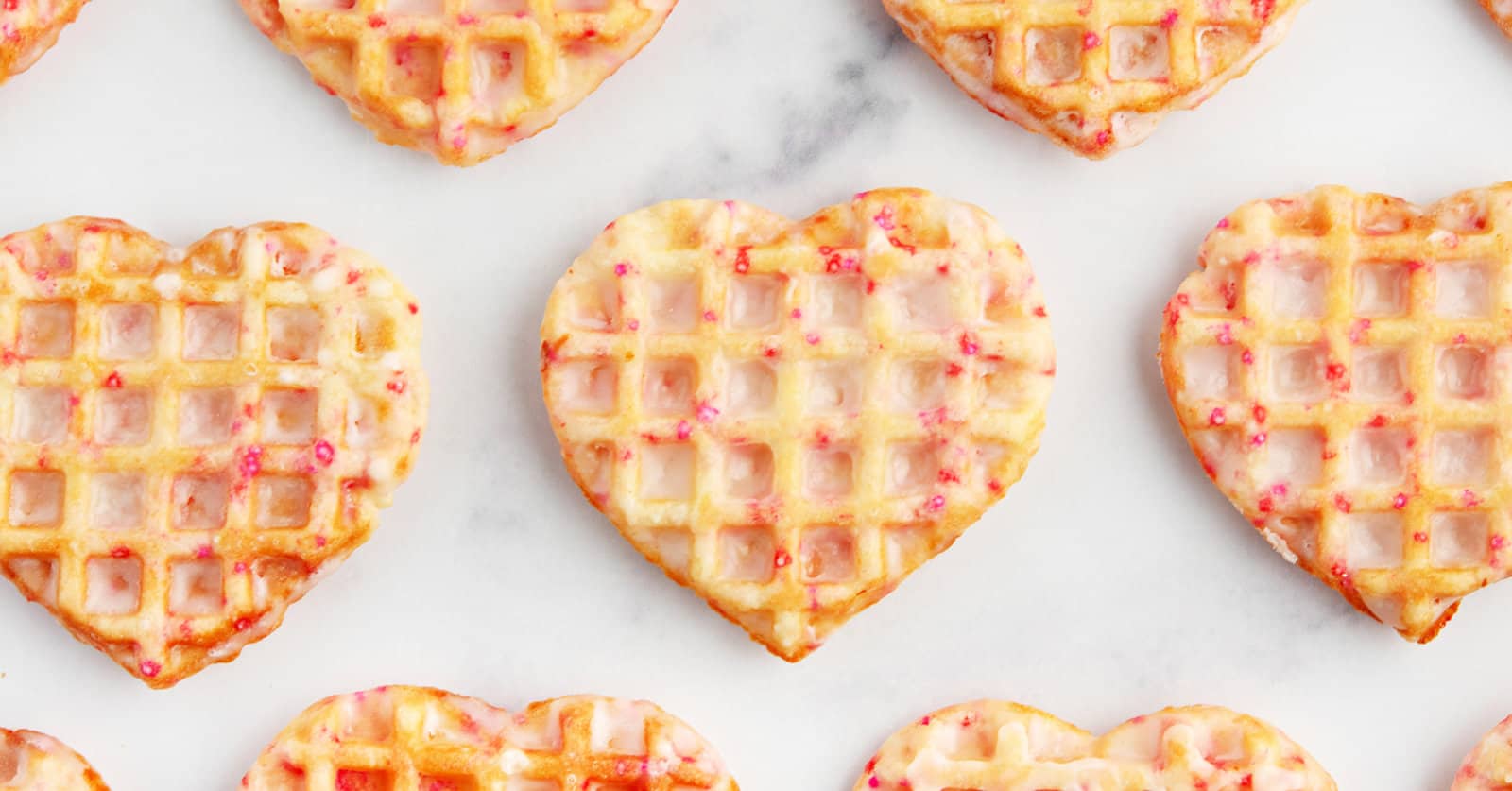 Heart Waffle Cookies on White Marble Background