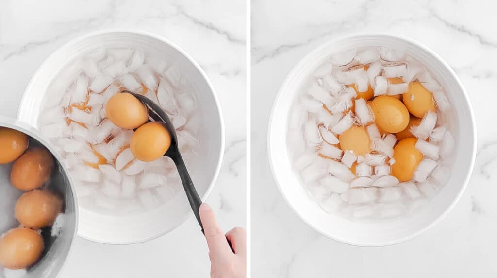 Brown Eggs in Ice Water in a Bowl