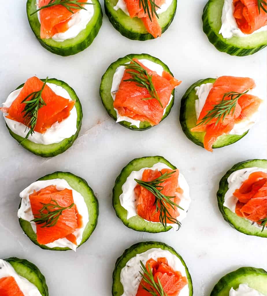 Cucumber Rounds with Cream Cheese, Smoked Salmon, and Dill