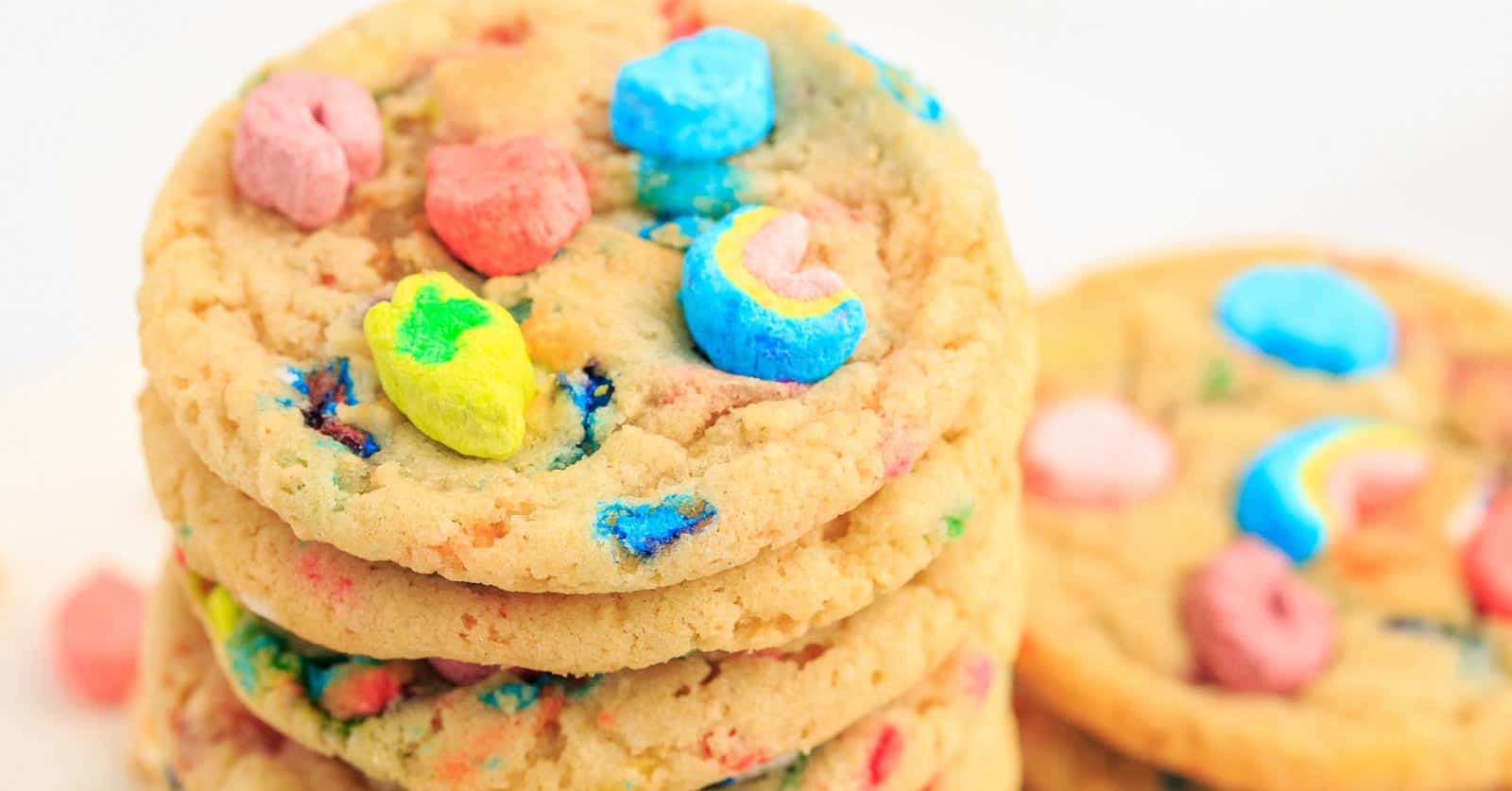 Cookies with Lucky Charms Cereal and Marshmallows in Stack