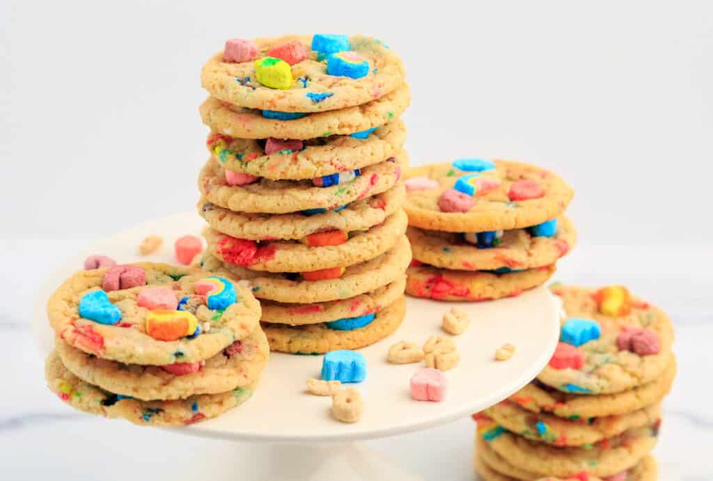 Stacks of Colorful Cookies with Lucky Charms Marshmallows