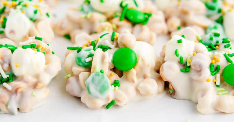 Crockpot Candy with Green M&Ms and sprinkles