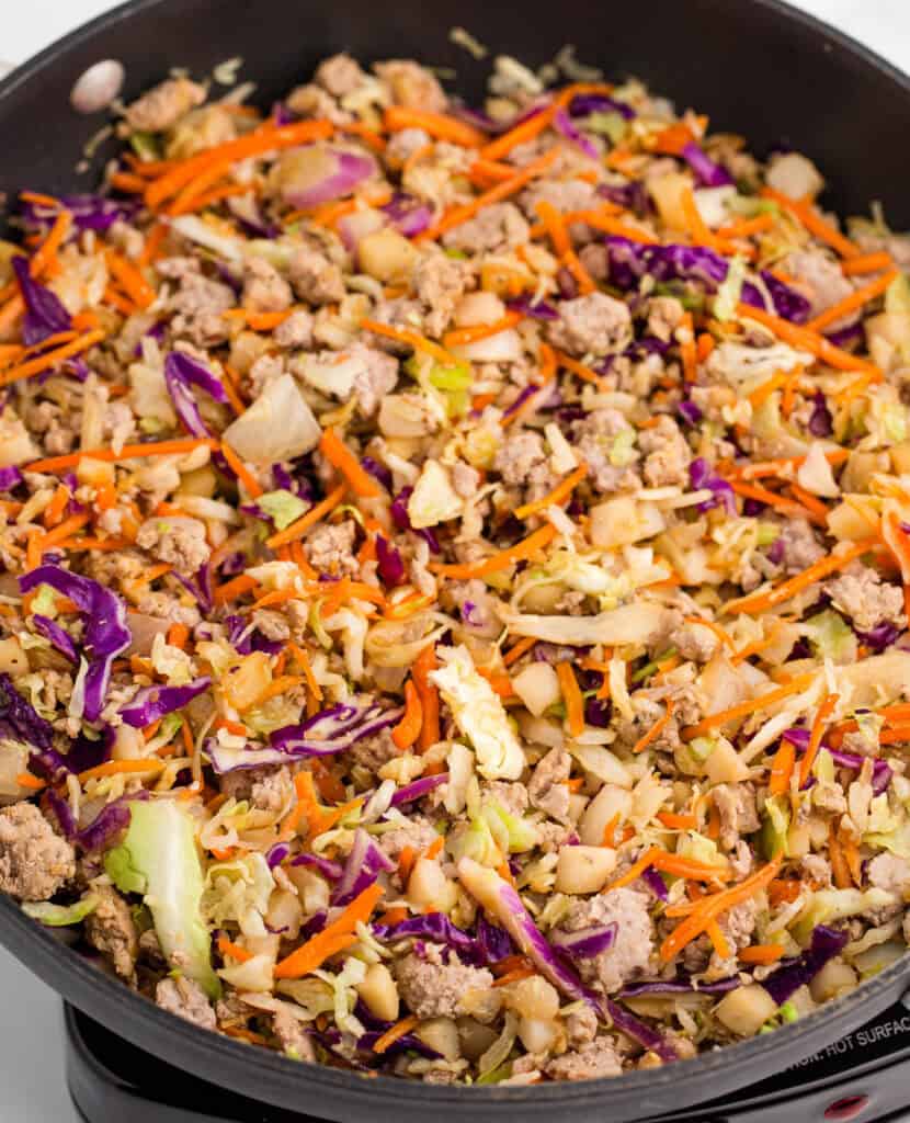 Closeup of Egg Roll in a Bowl Finished in the Skillet