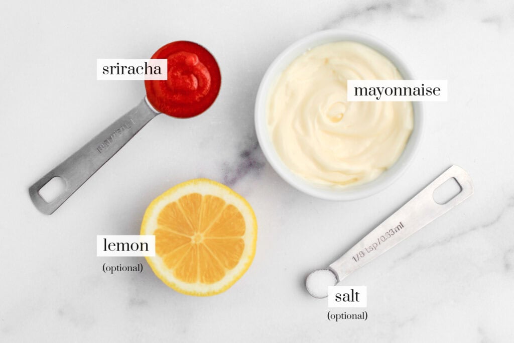 Spicy Mayo Ingredients on White Marble Counter