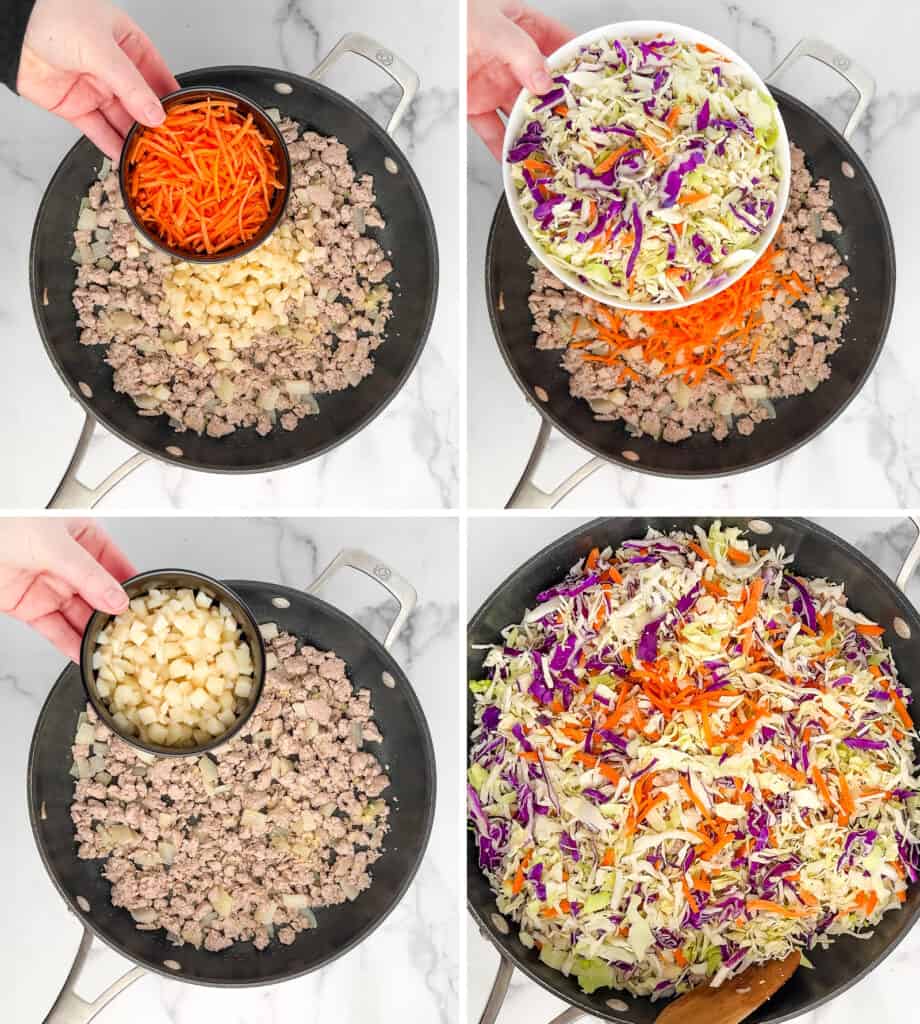 Adding Veggies to Pork in Skillet