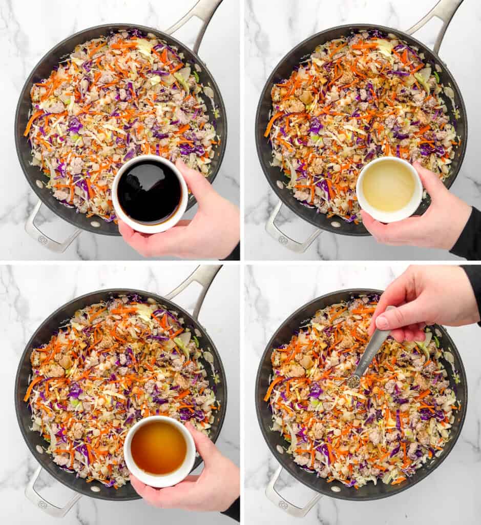 Adding Seasoning to Pork Egg Roll Mixture
