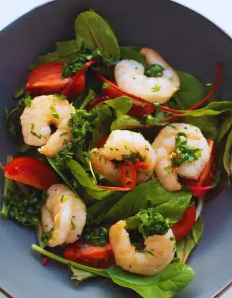 Chimichurri Shrimp Salad in Dark Bowl