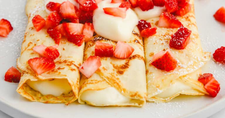 Strawberry Cream Cheese Crepes Closeup