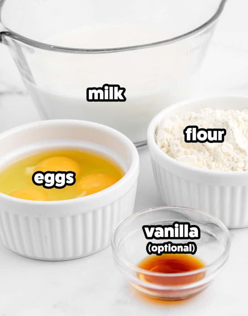 Crepe Ingredients in Bowls on White Marble Counter