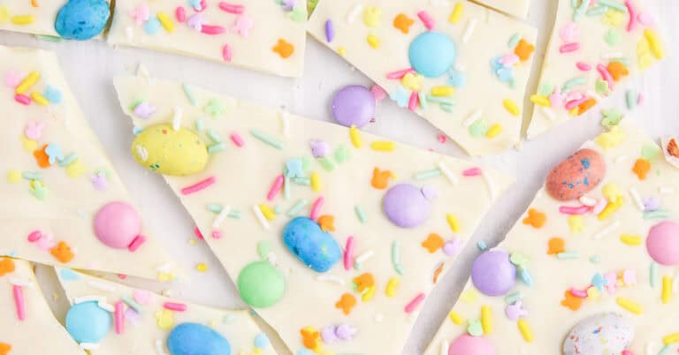 Easter Bark with White Chocolate and Candy Closeup
