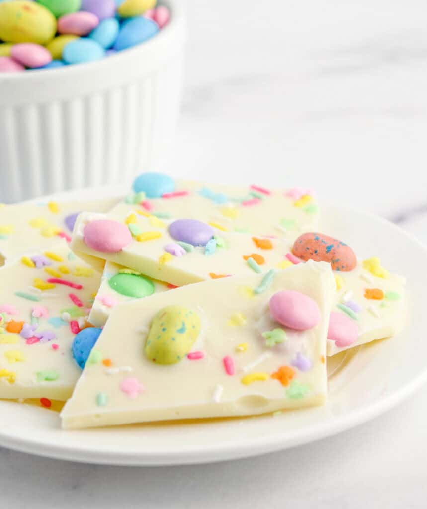Easter Bark on Plate with Bowl of Candy