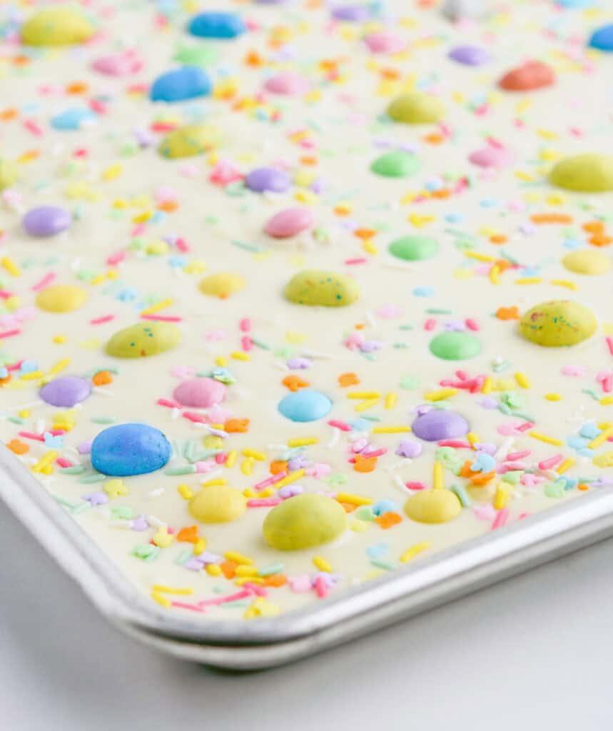 Easter Bark on Baking Sheet with Candies