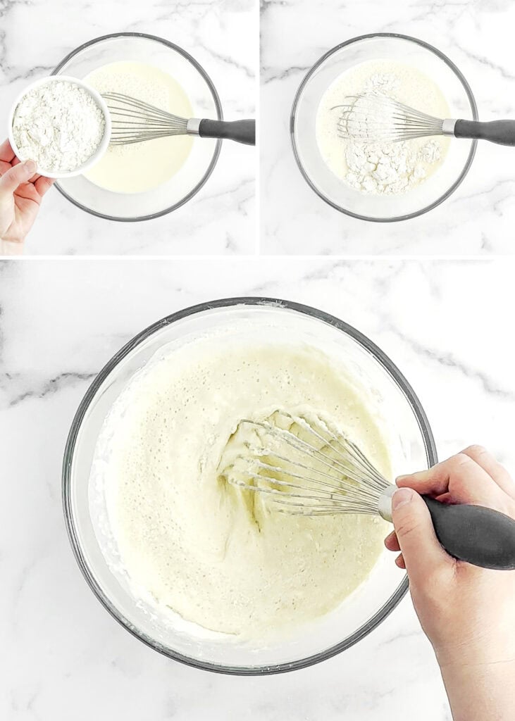 Adding Flour to Egg Mixture for Crepe Batter