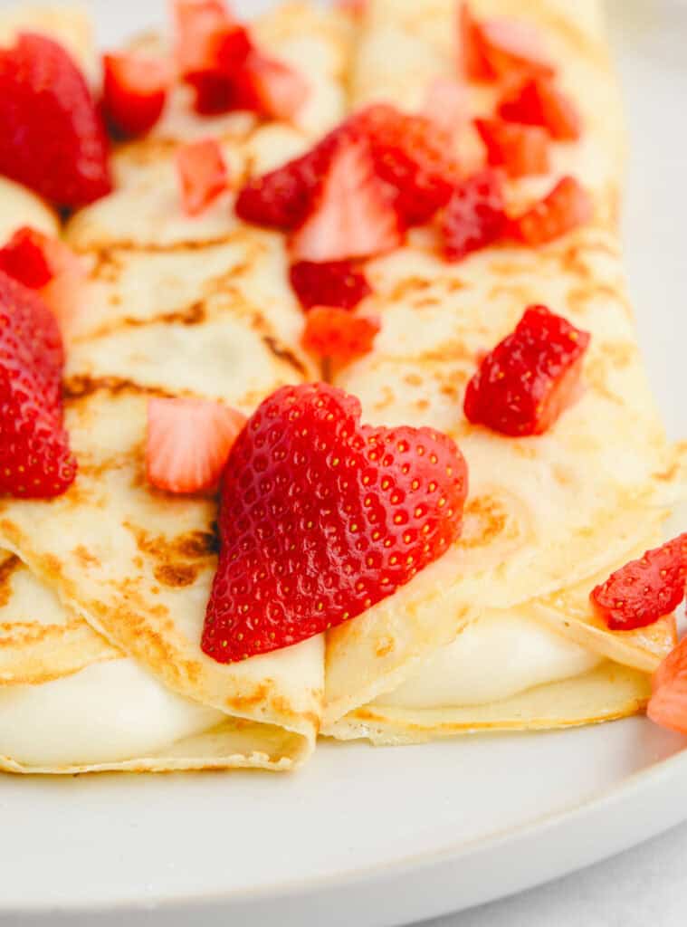 Crepes with Cream Cheese Filling and Strawberry Hearts
