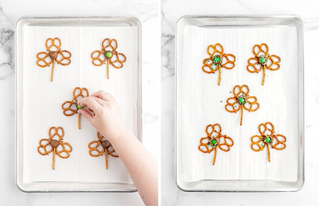 Adding Green M&Ms to Pretzel Pops