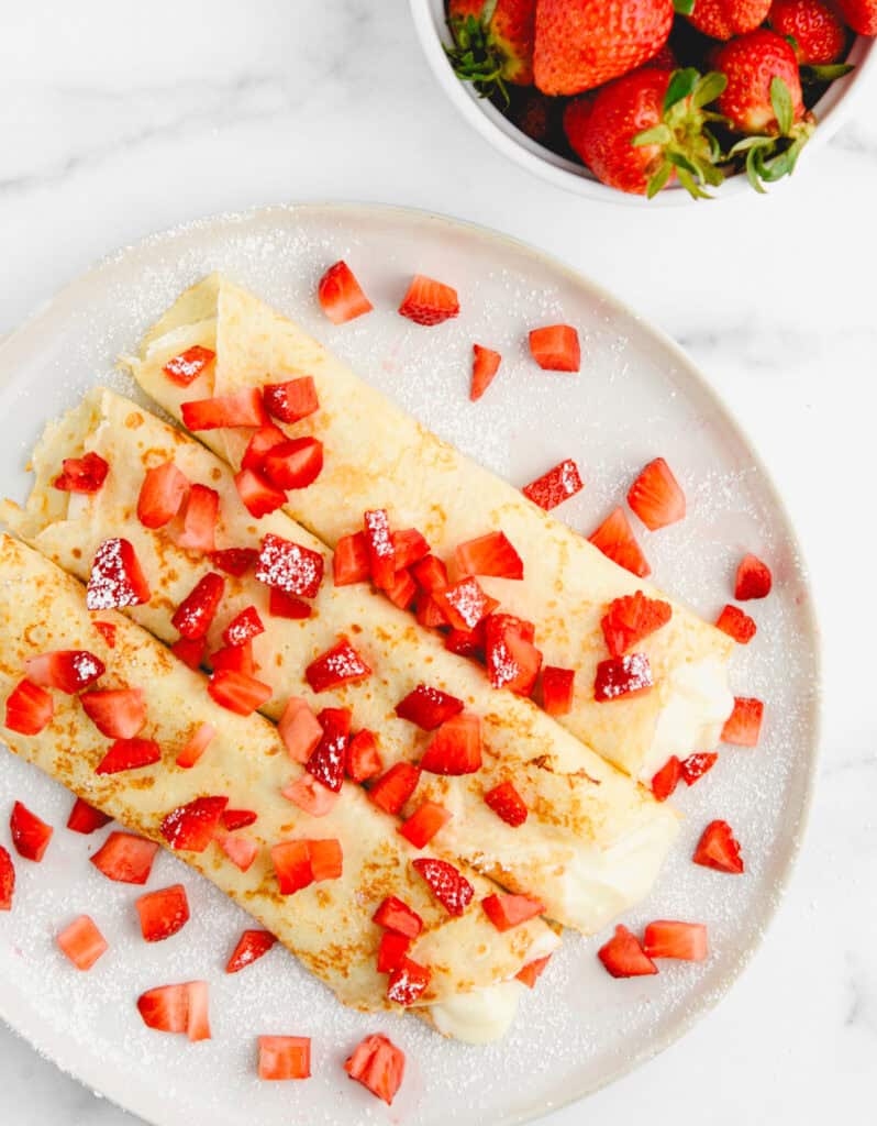 Top Down View of Strawberry Cream Cheese Crepes