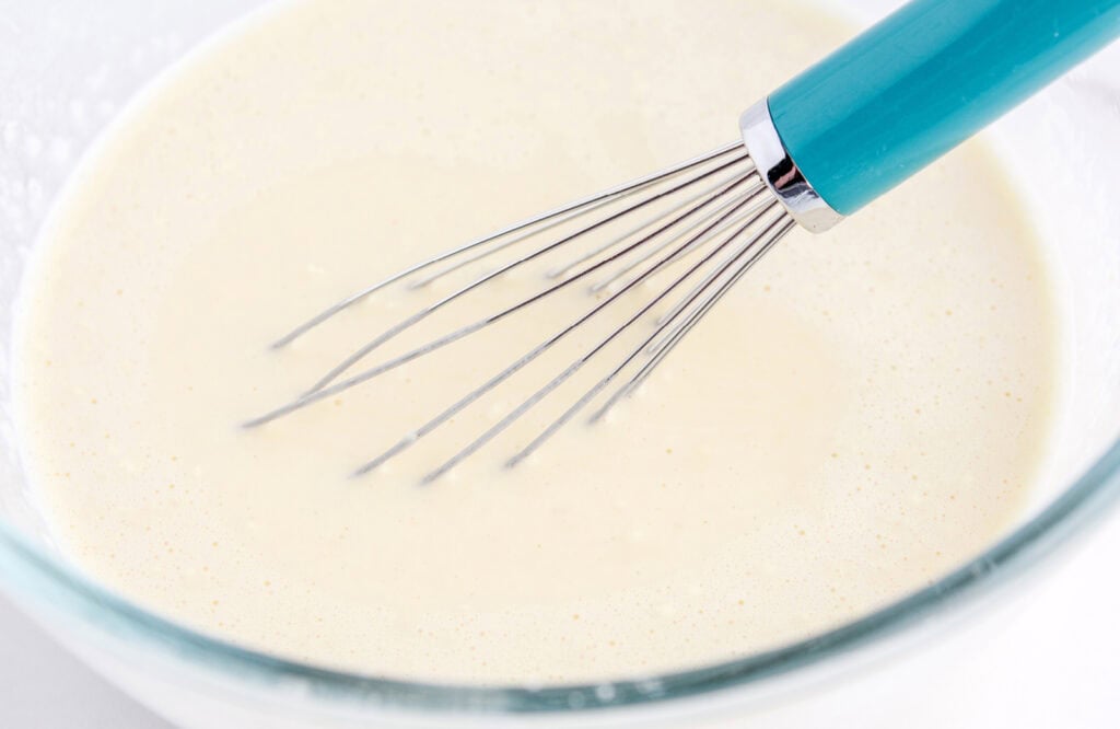 Crepe Batter in Bowl with Whisk