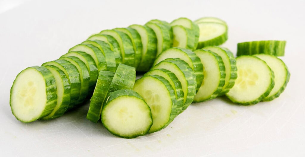 Cucumber Slices on Cutting Board